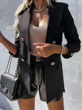 Plaid Jacket with Lapel and Long Sleeve Buttons