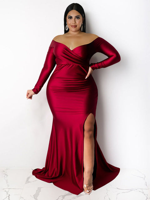 Elegant Plus Size Off Shoulder Maxi Party Dress
