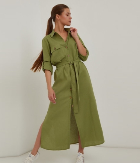 Plus Size Loose Green Casual Waist Tight Dress for Women