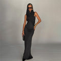 Sleeveless Hooded Backless High Waisted Slim Dress