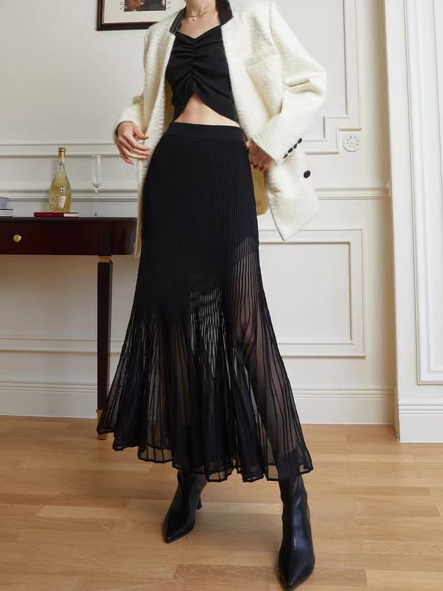 Women's Niche Layered Hip Mermaid Skirt, Sheer Design
