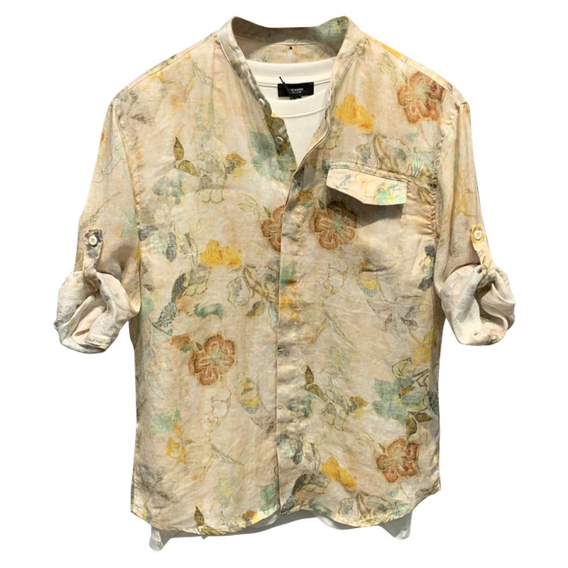 Thin Men's Short-Sleeved Linen Five-Point Sleeve Shirt