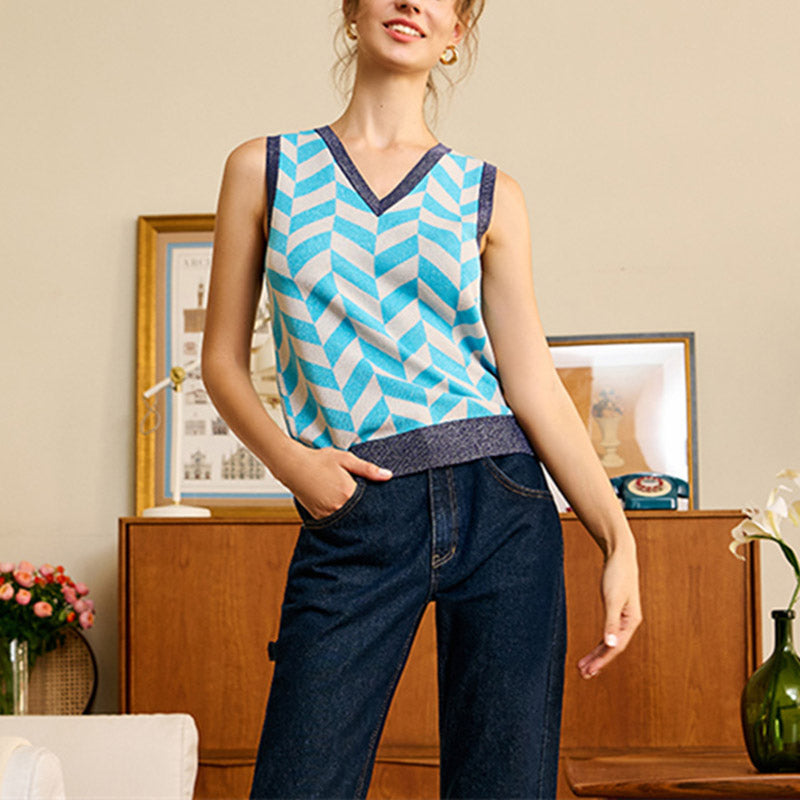 Color Block Knit Tank Top for Women - Sleeveless Pullover
