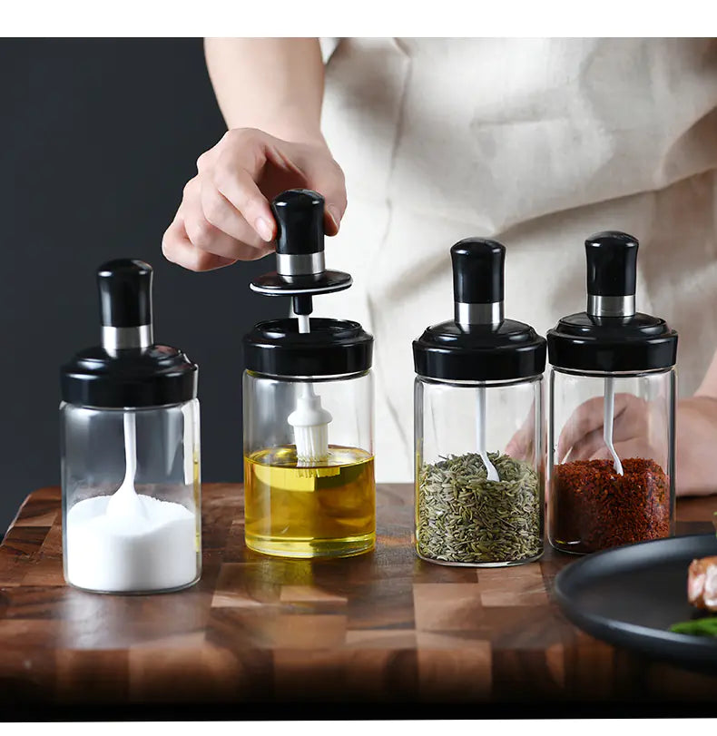 Glass Spice Jar Set with Airtight Seal for Kitchen