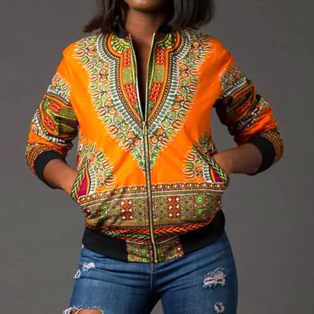 African Print Short Zip Jacket in 6 Colors & 4 Sizes