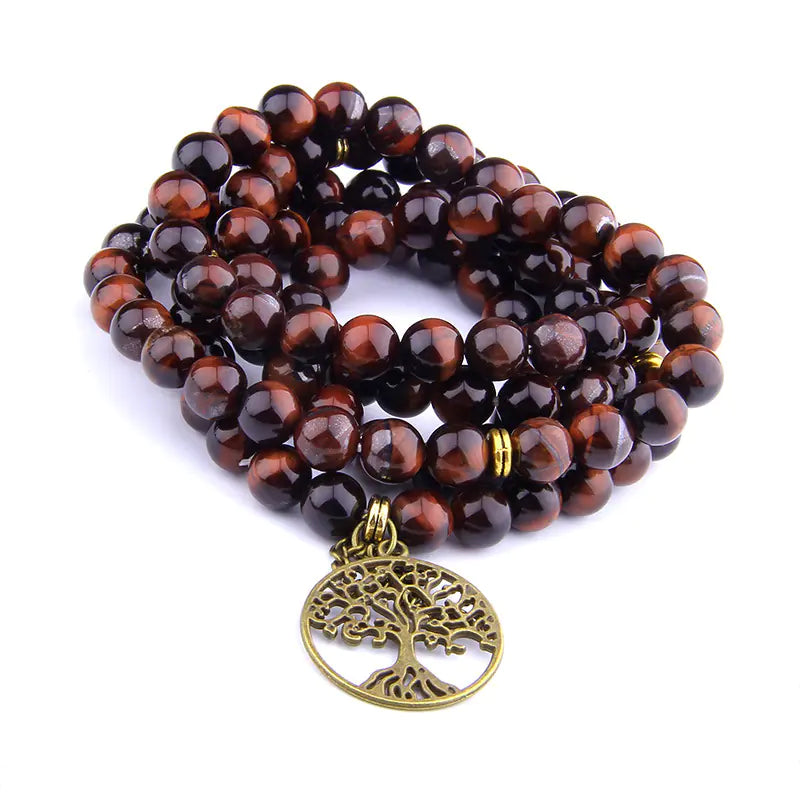 Tree Pattern Agate Long Bracelet with Pendant Accessory