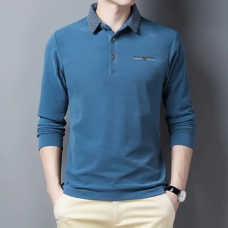 Men's Long Sleeve Slim Fit Striped Polo Shirt MY738