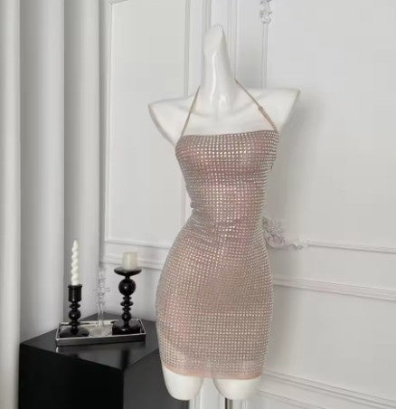 Women's Diamond Halter Neck Bodycon Mini Dress