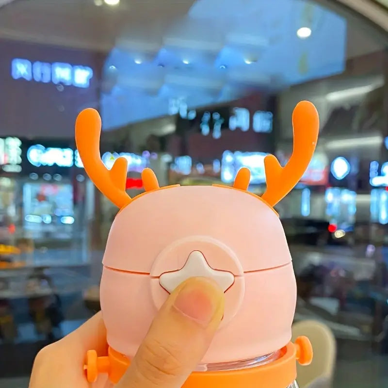 Cute Cartoon Antler Water Bottle 600ml with Strap