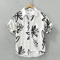 Men's Retro Floral Print Linen Short Sleeve Shirt
