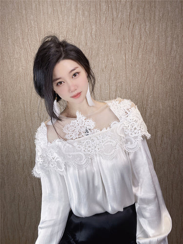 2023 Off-Shoulder Satin Silk Mesh Blouse for Women