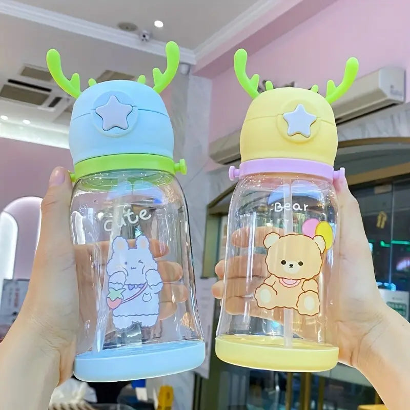 Cute Cartoon Antler Water Bottle 600ml with Strap