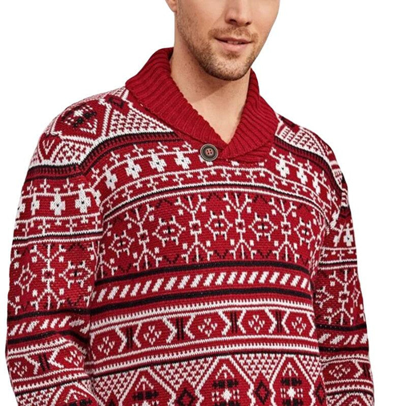 Men's Knit Christmas Elk Lapel Sweater Pullover 2021