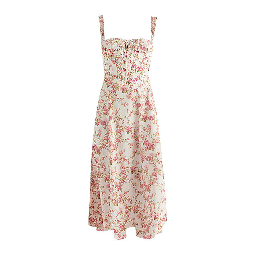 Sexy Backless Floral Midi Dress for Vacation Style