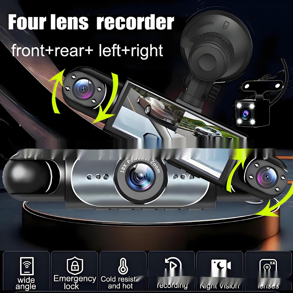 Four-lens HD Surveillance Dash Cam with Rearview