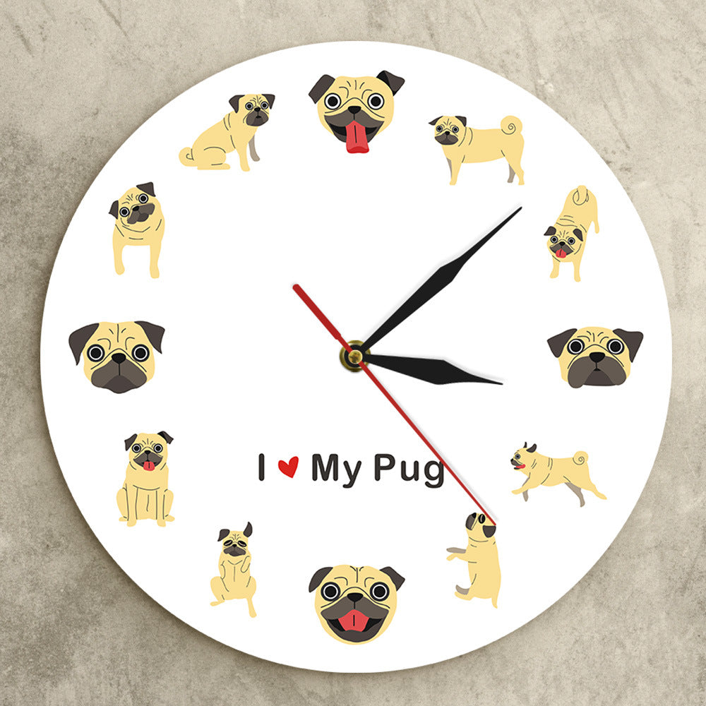Mini Pug Wall Clock - Cartoon Style Home Decor