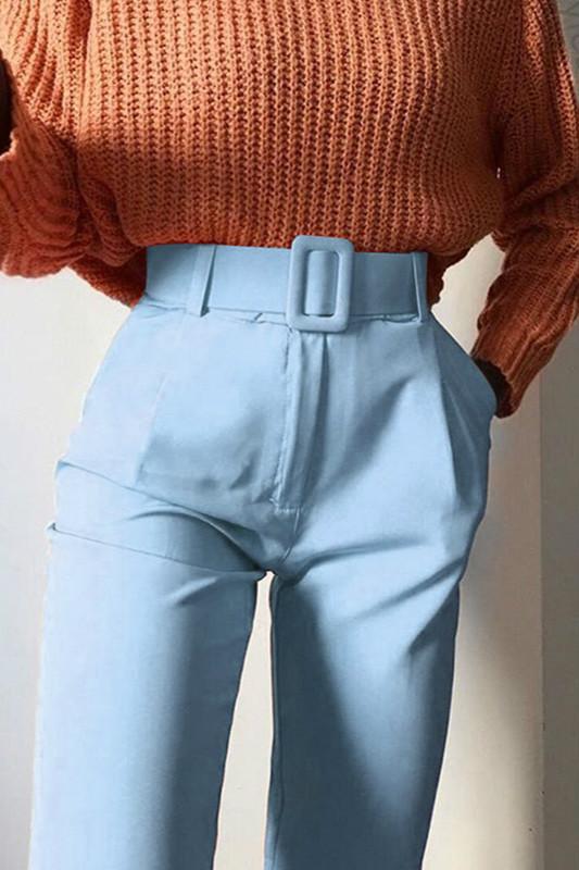 Slim-Fit Solid Color High-Waist Casual Pants