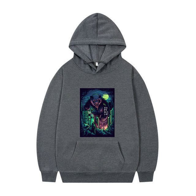 Men's Oversized Anime Monster Print Hoodie - Casual Pullover