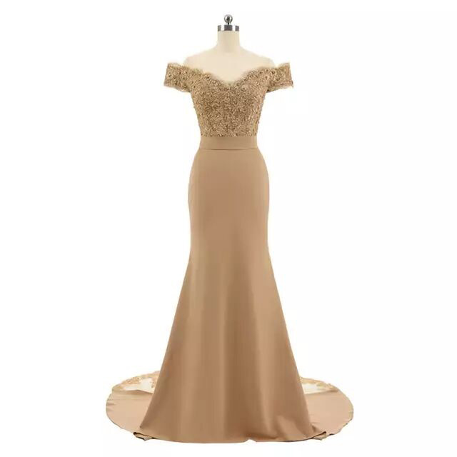 Long Mermaid Fitted Off-the-Shoulder Evening Gown