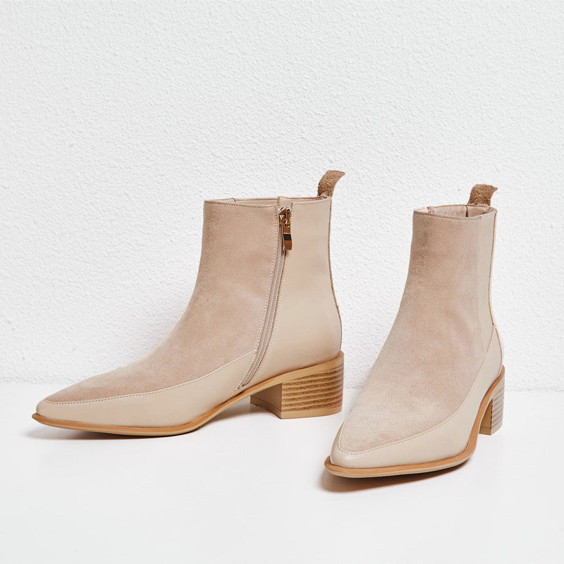 Frosted Martin Mid-Heel Ankle Boots