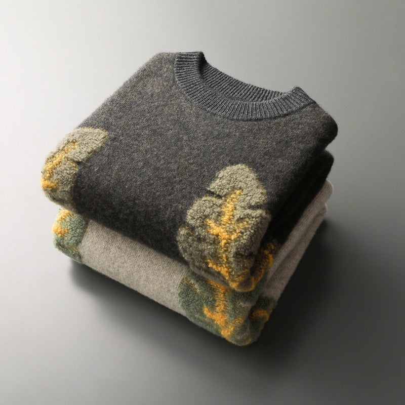 Men's Woolen Crew Neck Jacquard Sweater