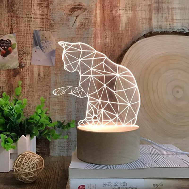 Nordic Creative Gift LED Cute Cat 3D Beech Table Lamp