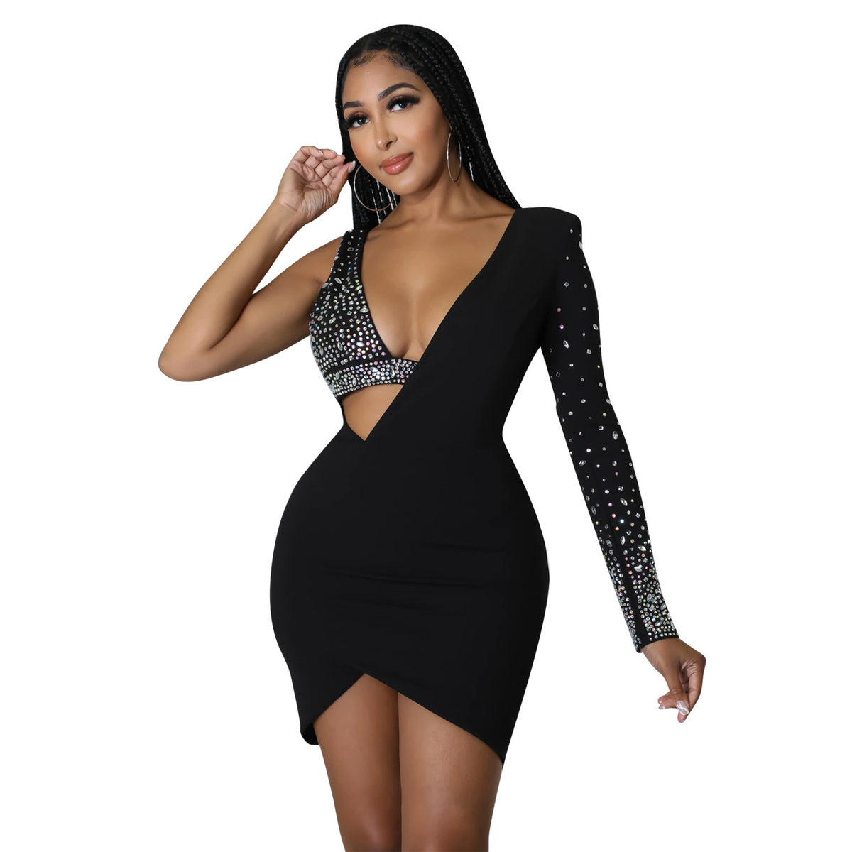 Rhinestone One-Shoulder Dress for Women