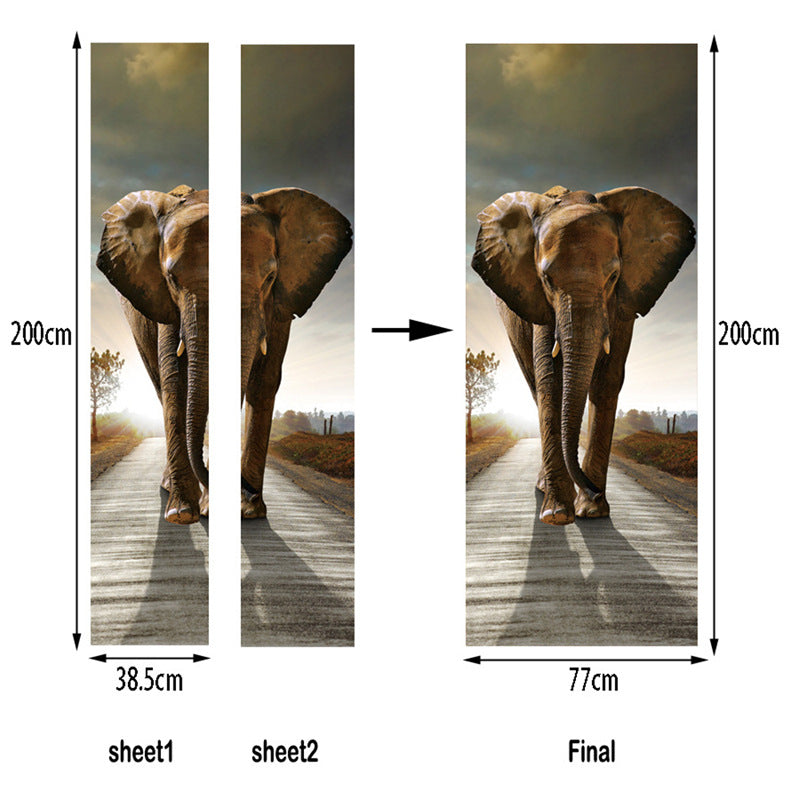 Waterproof 3D Elephant Door Sticker