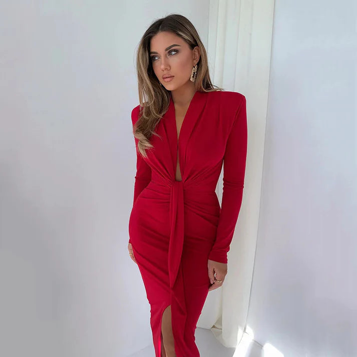 Jubil | Maxi Dress with V-neck and Long Sleeves (One Piece)