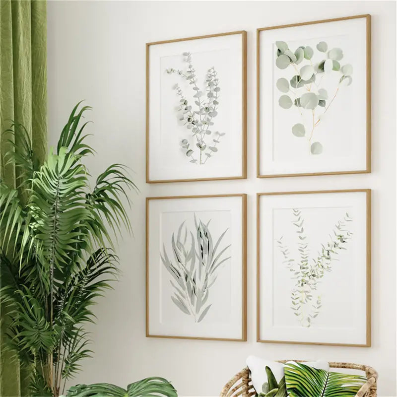 Nordic Style Leaves Painting Set of 4 for Home Decor