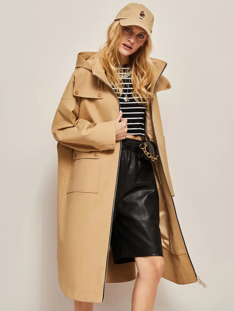 Casual Hooded Long Sleeve Windproof Coat for Women