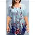 2023 Plus Size Loose Graphic Tee with Asymmetrical Hem