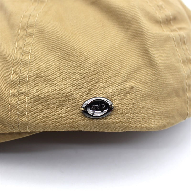 Men's Cotton Beret Hat with Letter Logo and Brim