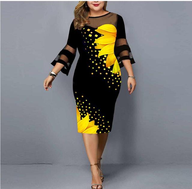 Plus Size 5XL Vintage Floral Mesh Patchwork Dress