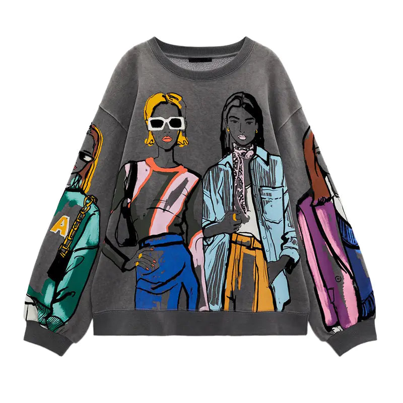 2023 Fashion Women's Loose Print Sweatshirt Crewneck