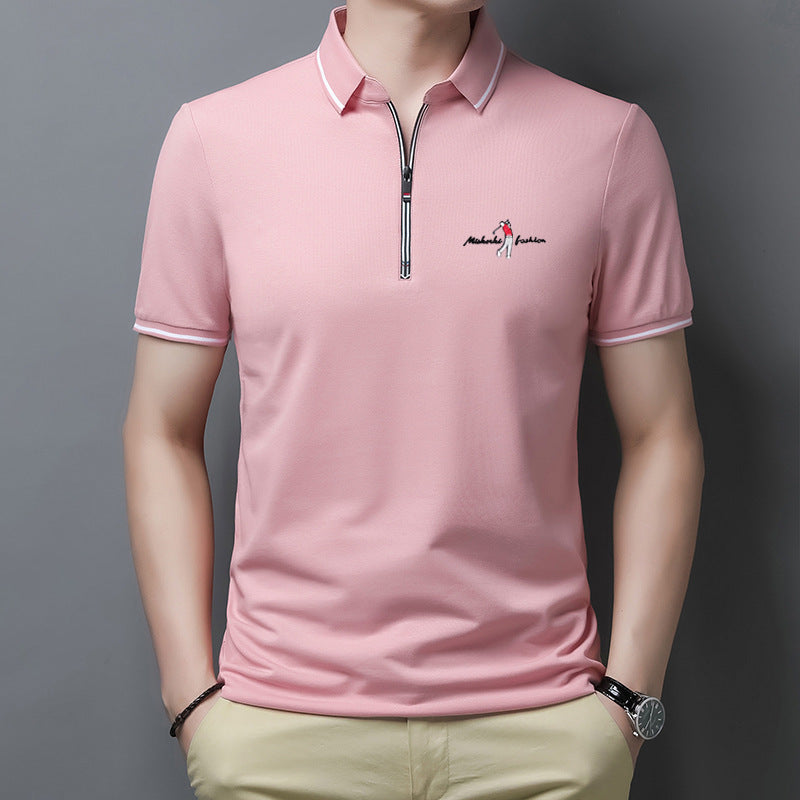 Summer Men's Short Sleeve Zipper Polo T-Shirt