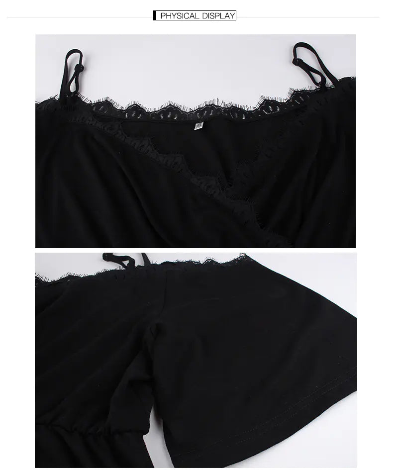 Summer Lace Camisole Top - Black Slim Fit Plus Size
