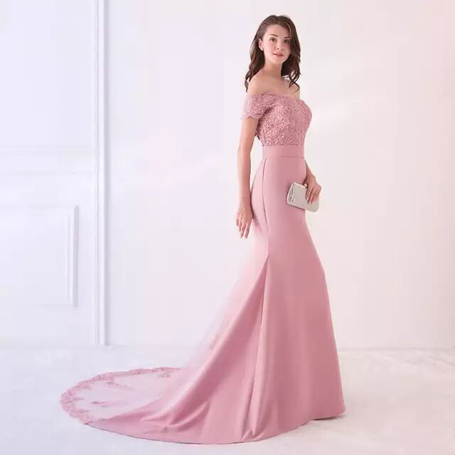 Long Mermaid Fitted Off-the-Shoulder Evening Gown