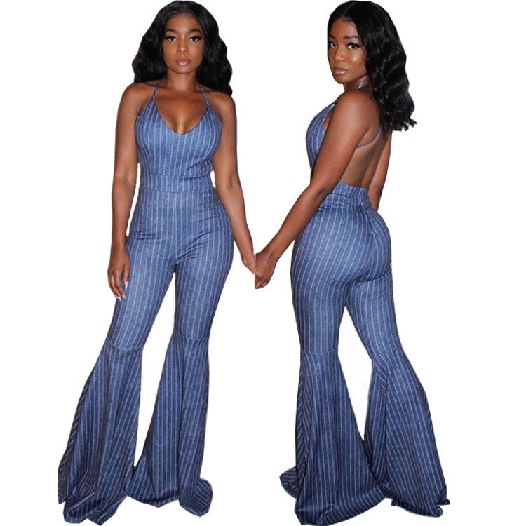Y8880 Sexy Striped Print Jumpsuit for Women