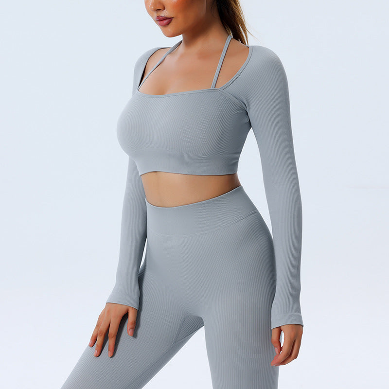Seamless Yoga Set with Long Sleeve Top and Pants
