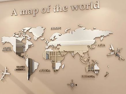 3D World Map Wall Mirror Sticker