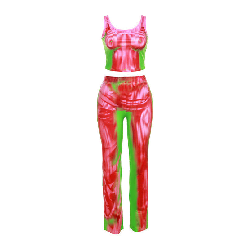 2023 Summer Women's 3D Print Sleeveless Outfit Set