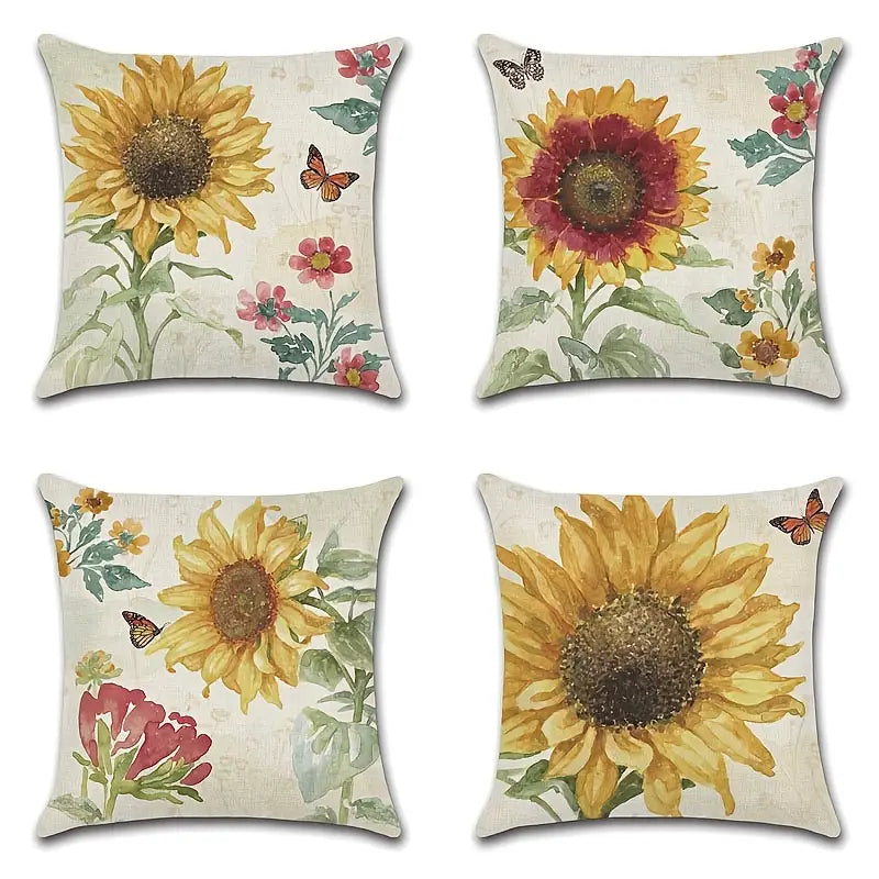 Set of 4 Vintage Floral Pillow Covers for Home Décor