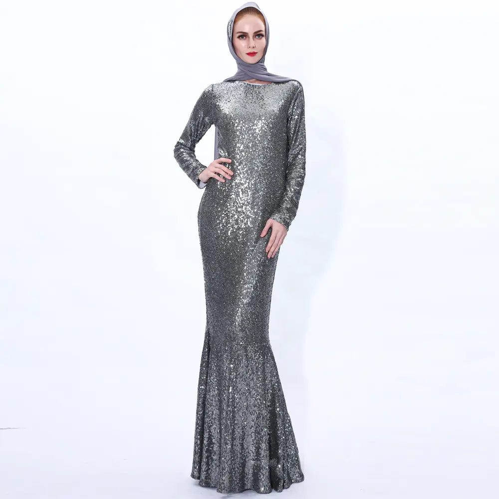 2020 Ramadan Sequin Mermaid Dress for Muslim Women