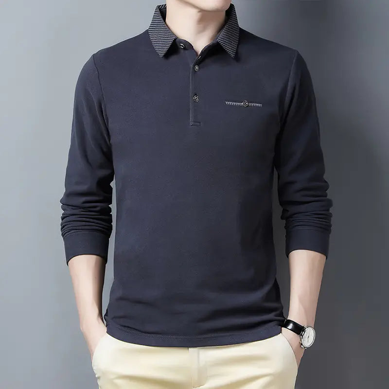 Men's Long Sleeve Slim Fit Striped Polo Shirt MY738