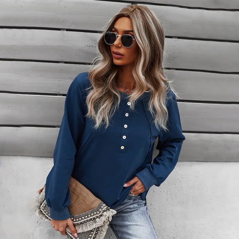 Trendy Women's Long-Sleeved Round Neck Pullover Sweater