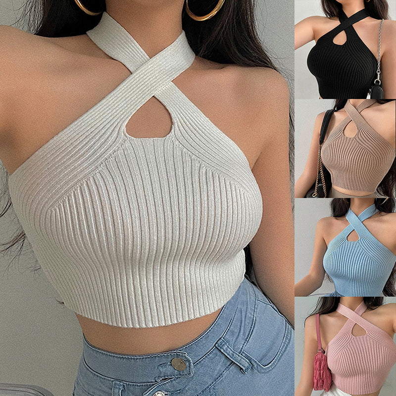 Women's Off-Shoulder Silk Cross Tie Vest