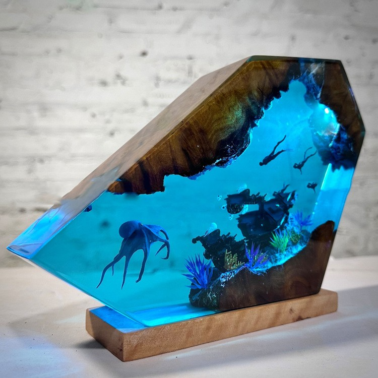 Solid Wood Epoxy Resin Night Lamp