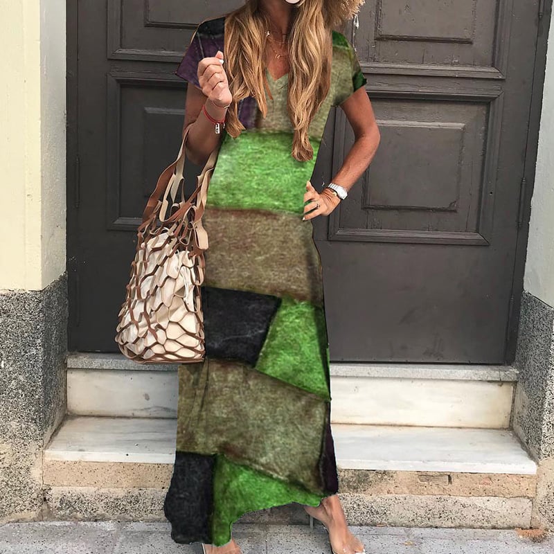 Bohemian Printed V-Neck Short Sleeve Dress