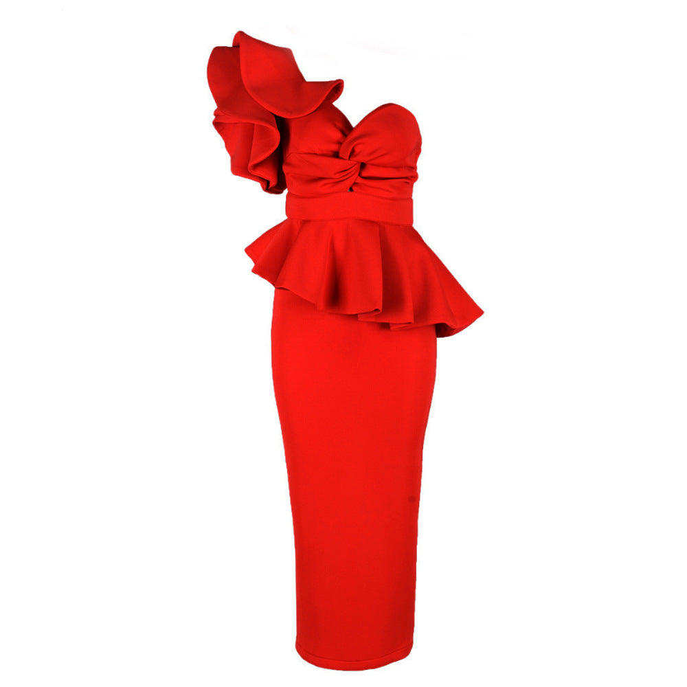 Elegant Off-Shoulder Ruffled Evening Dress for Women